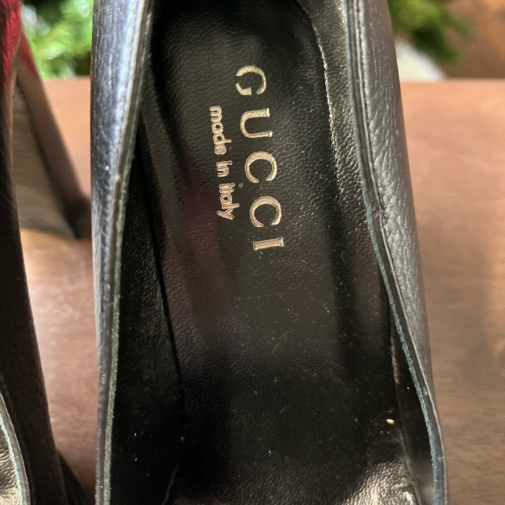 Gucci Black Square Toe Leather Heels 6 1/2 - Picture 2 of 11